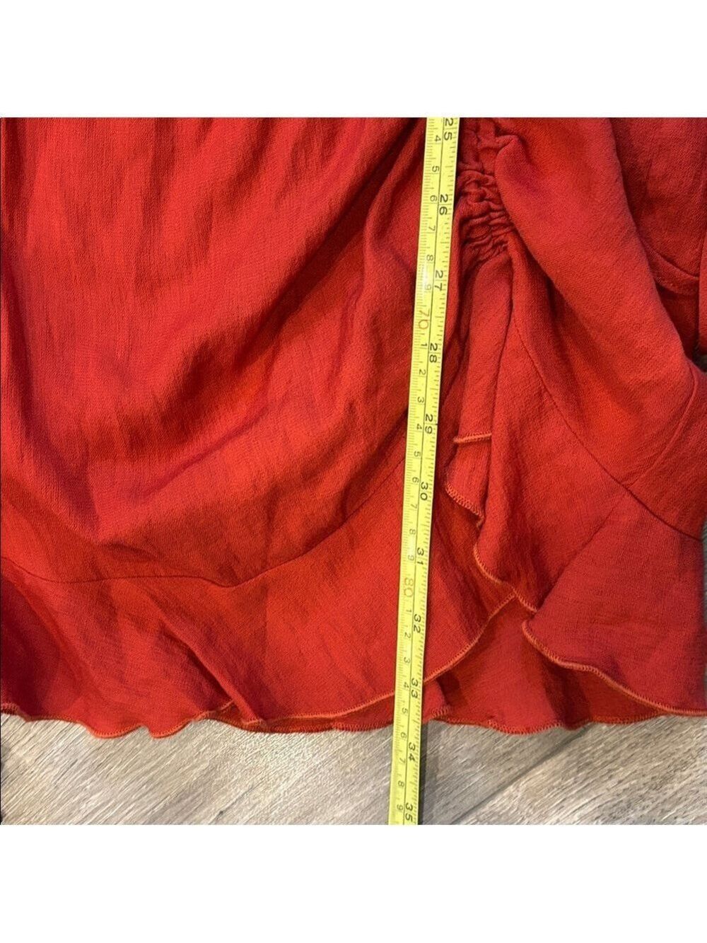 Windsor Red Ruched Drawstring Ruffle Mini Dress Date Night S 0577 - Picture 10 of 10